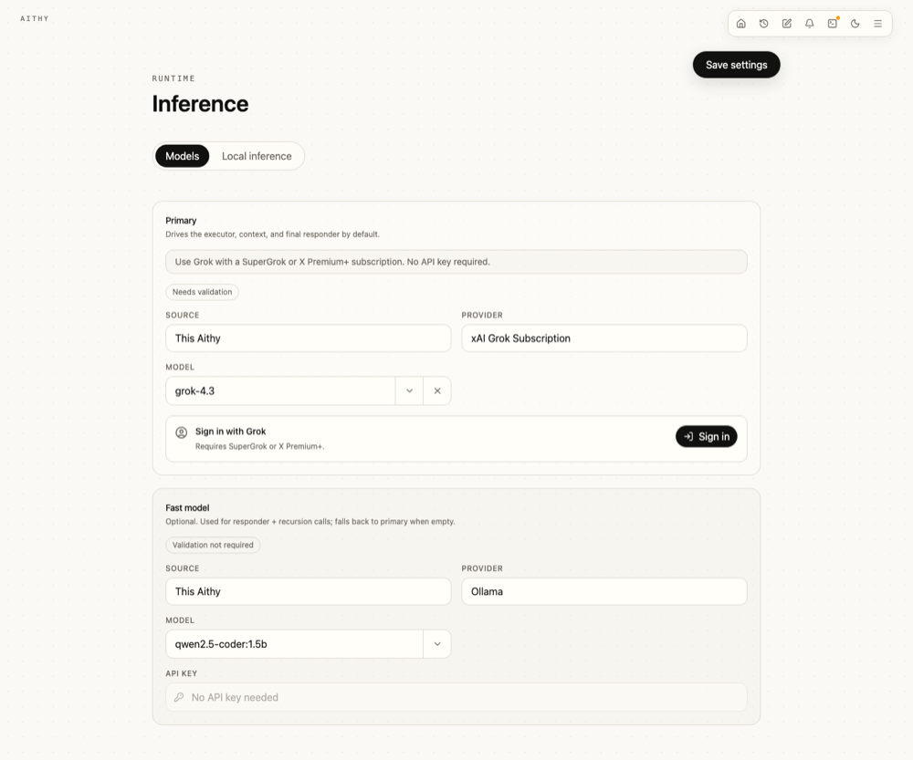 Aithy Grok subscription OAuth sign-in